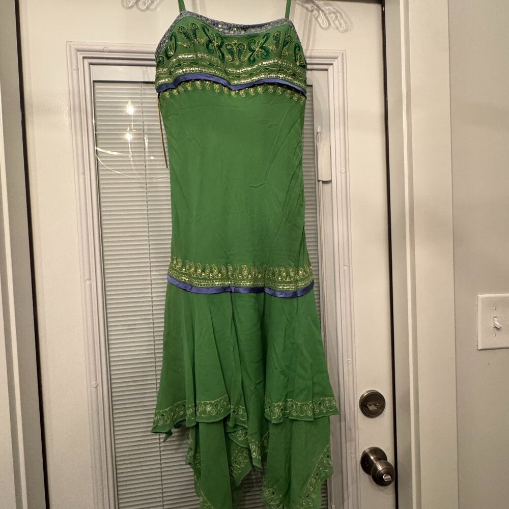 Sue Wong Nocturne Dress 6 4 Evening #30 Cocktail SILK Short Green Gold Embroider